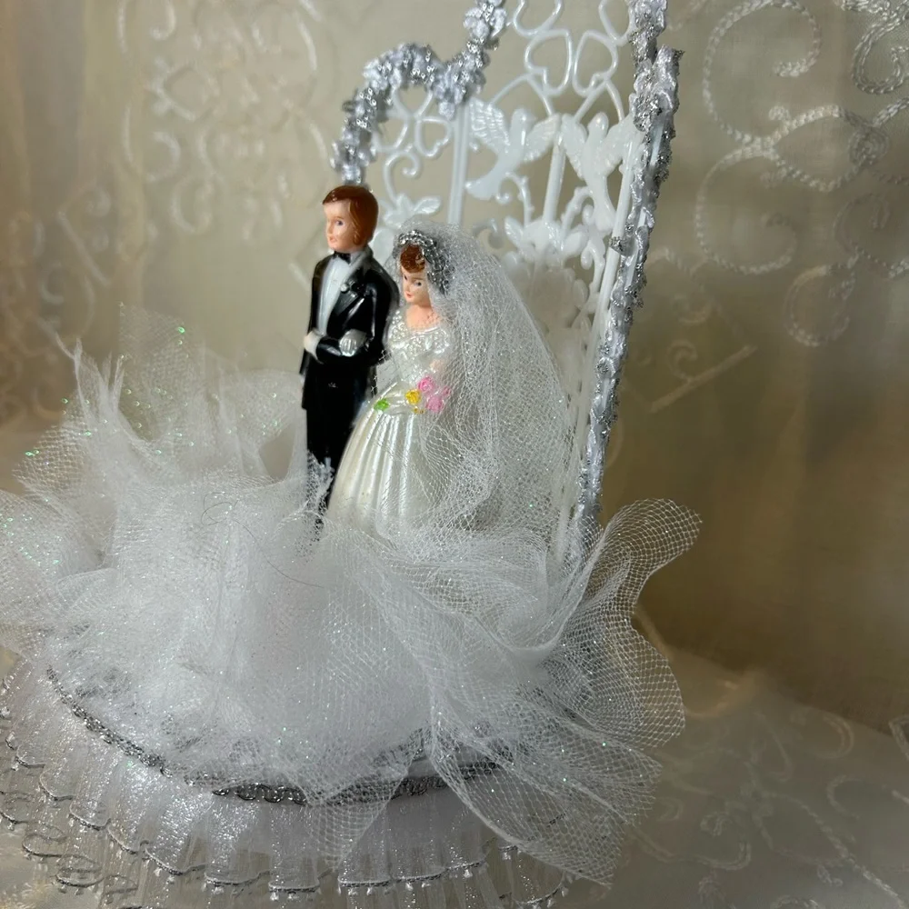 Classic Bride and Groom Wedding Cake Topper with Silver Accents